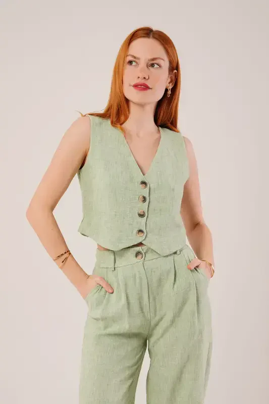 Women's Vest Pants 2-Piece Set-Green - LOKADI