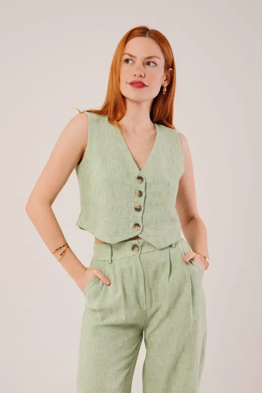 Women's Vest Pants 2-Piece Set-Green - 1