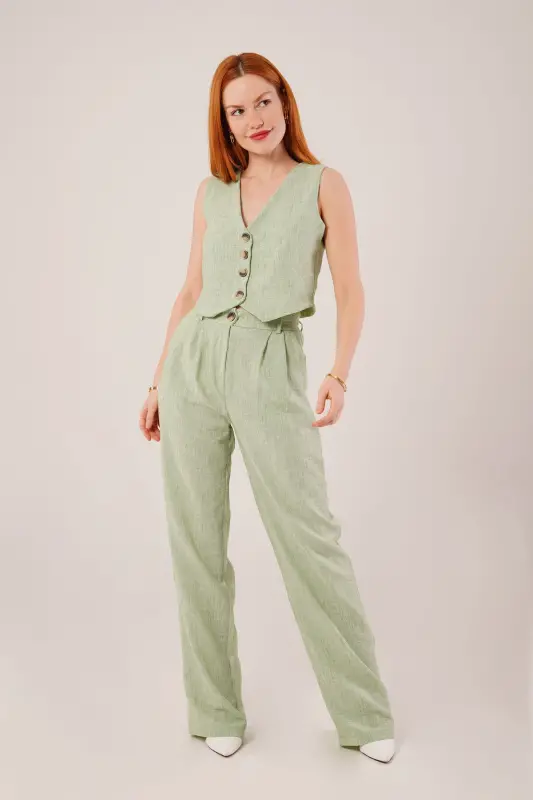 Women's Vest Pants 2-Piece Set-Green - 2