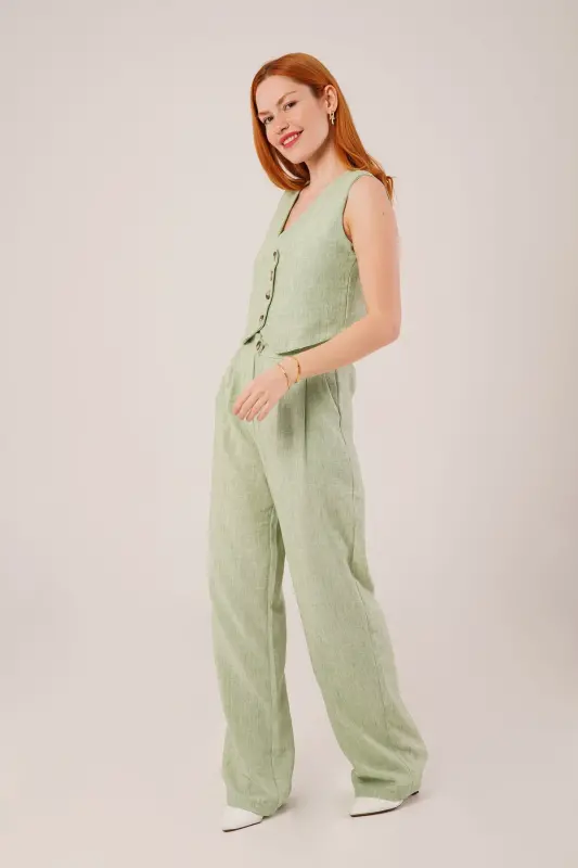 Women's Vest Pants 2-Piece Set-Green - 3