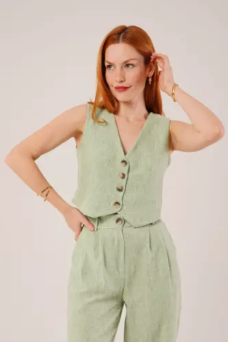 Women's Vest Pants 2-Piece Set-Green - 5