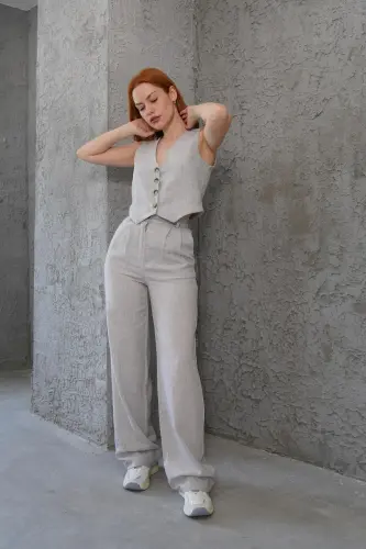 Women's Vest Pants 2-Piece Set-Stone - 3