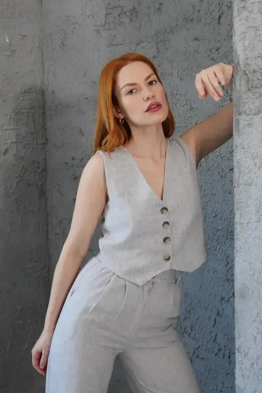 Women's Vest Pants 2-Piece Set-Stone - LOKADI