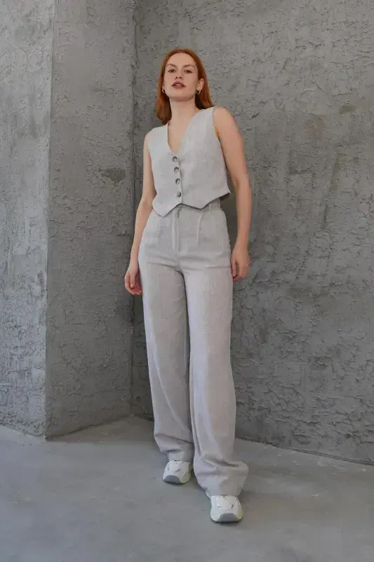 Women's Vest Pants 2-Piece Set-Stone - 2