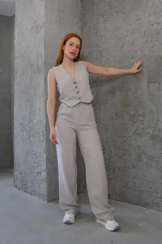 Women's Vest Pants 2-Piece Set-Stone - 4