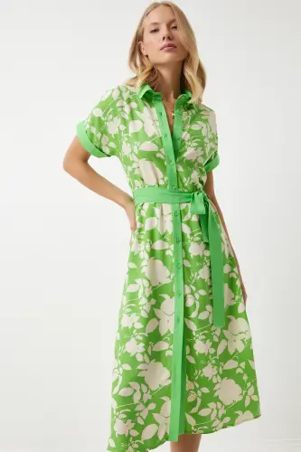 Women's Vibrant Green Floral Summer Thin Viscose Dress DD01311 - Vibrant Green - 3