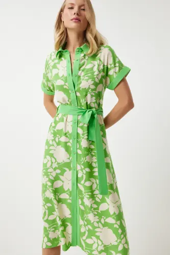 Women's Vibrant Green Floral Summer Thin Viscose Dress DD01311 - Vibrant Green - 4