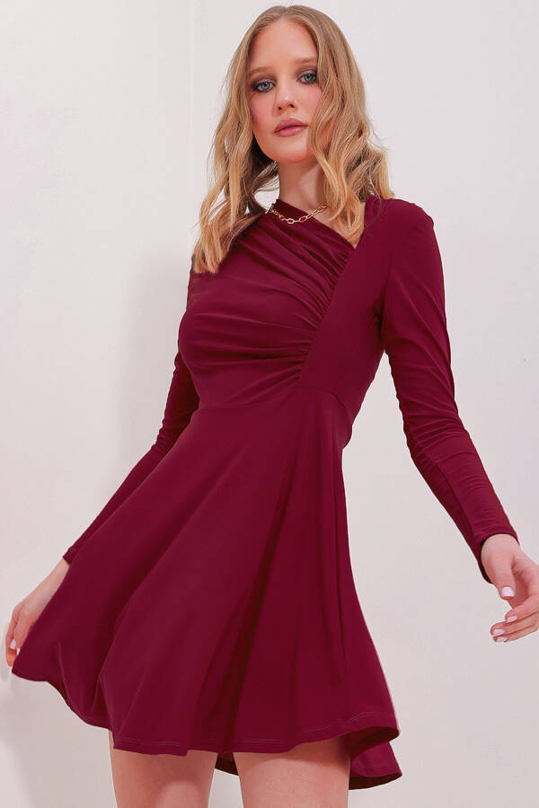 Women's Violet Asymmetrical Neck Draped Sandy A-Line Dress ALC-X11496 - 1