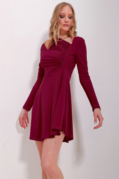 Women's Violet Asymmetrical Neck Draped Sandy A-Line Dress ALC-X11496 - 3