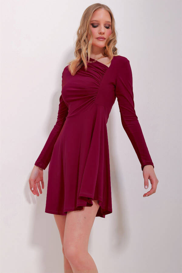Women's Violet Asymmetrical Neck Draped Sandy A-Line Dress ALC-X11496 - 3