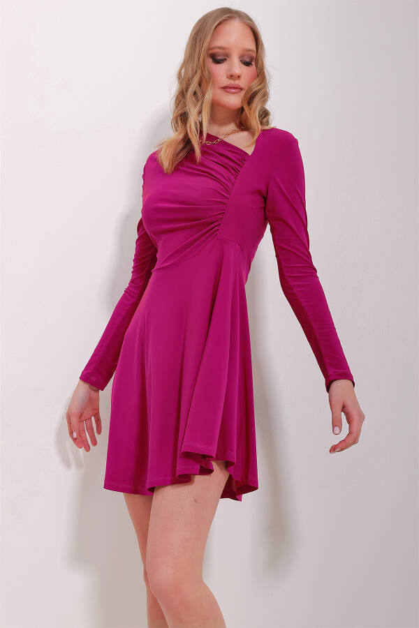 Women's Violet Asymmetrical Neck Draped Sandy A-Line Dress ALC-X11496 - 7