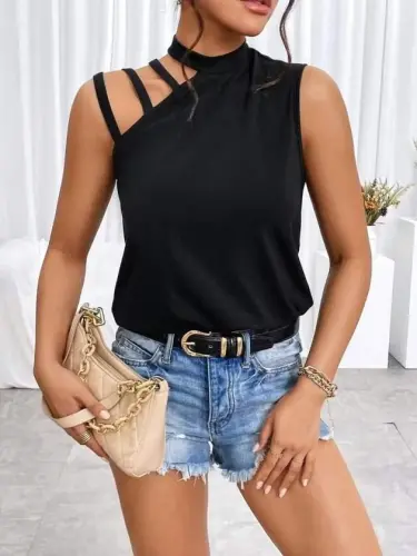 Women's Viscose Blouse with Shoulder Detail and Semi-Turtleneck - 7