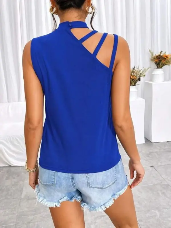 Women's Viscose Blouse with Shoulder Strip Detail and Semi-Turtleneck - 2
