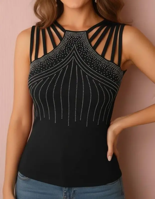 Women's Viscose Blouse with Stone Detailed Strap Straps on Shoulders - 4