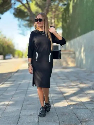 Women's Viscose Cotton Fabric Dress with Sleeve File, Stripe and Pocket Detail - 3