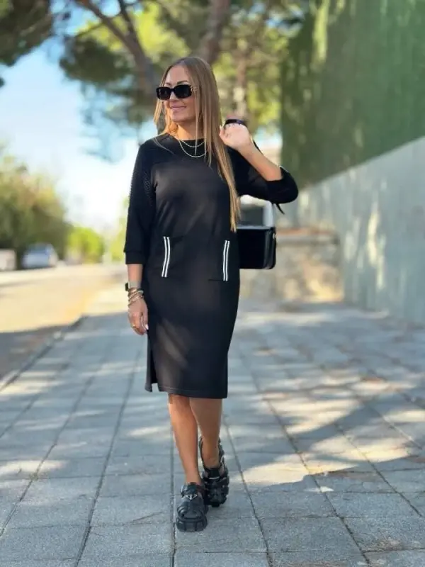 Women's Viscose Cotton Fabric Dress with Sleeve File, Stripe and Pocket Detail - 3