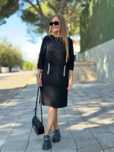 Women's Viscose Cotton Fabric Dress with Sleeve File, Stripe and Pocket Detail - 5