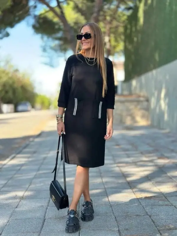 Women's Viscose Cotton Fabric Dress with Sleeve File, Stripe and Pocket Detail - 5