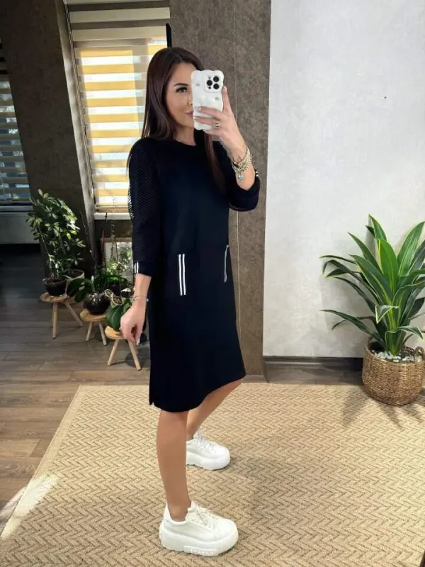 Women's Viscose Cotton Fabric Dress with Sleeve File, Stripe and Pocket Detail - 7