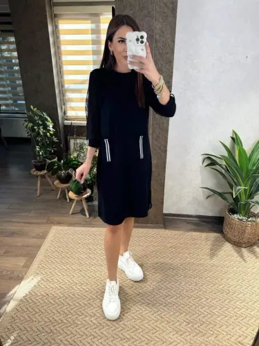 Women's Viscose Cotton Fabric Dress with Sleeve File, Stripe and Pocket Detail - 8