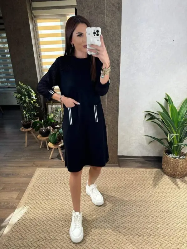 Women's Viscose Cotton Fabric Dress with Sleeve File, Stripe and Pocket Detail - 9