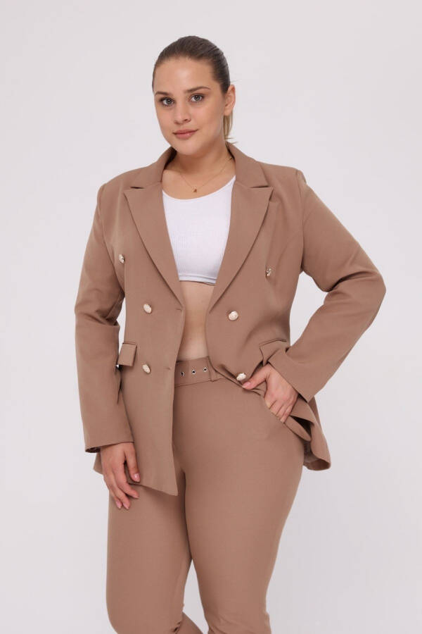 Women's Visone Blazer Jacket Belted Pocket Wide Leg Trousers Plus Size Suit Dress - 3