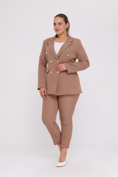 Women's Visone Blazer Jacket Belted Pocket Wide Leg Trousers Plus Size Suit Dress - SİZ (1)