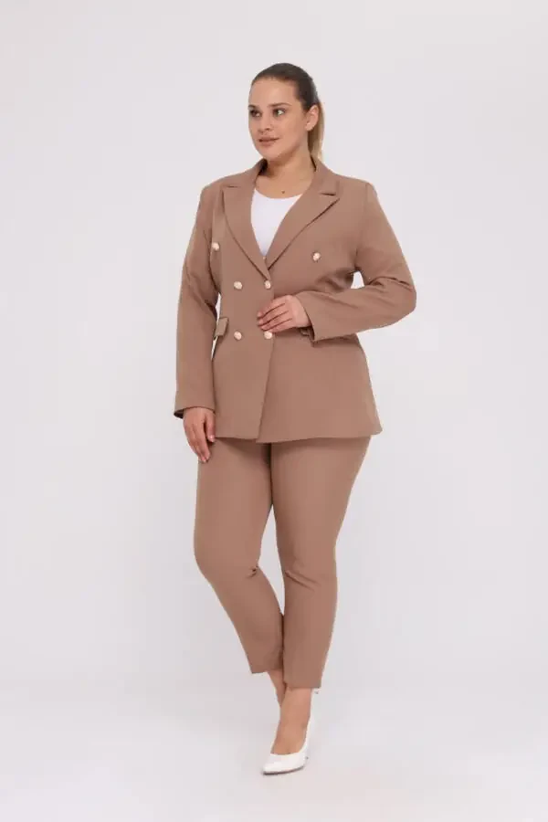 Women's Visone Blazer Jacket Belted Pocket Wide Leg Trousers Plus Size Suit Dress - 2