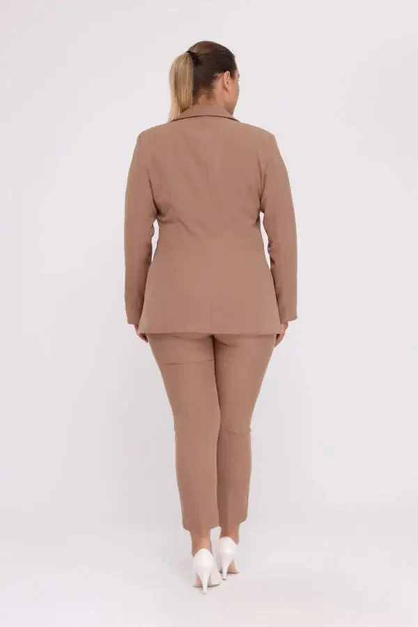 Women's Visone Blazer Jacket Belted Pocket Wide Leg Trousers Plus Size Suit Dress - 6