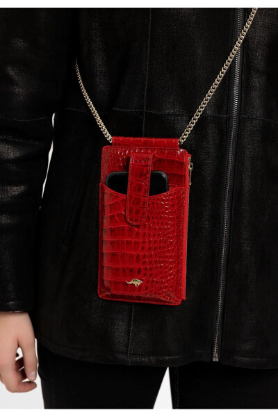 Women's wallet bag made of crocodile leather, with phone and card slots. - 5