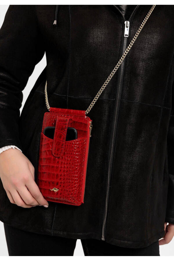 Women's wallet bag made of crocodile leather, with phone and card slots. - 6