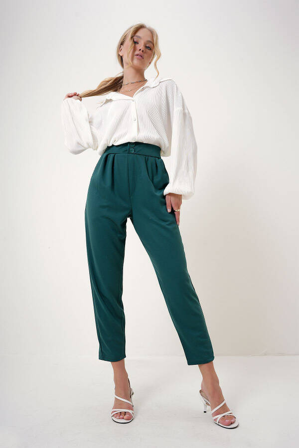 Women's Walnut Green High Waist Carrot Pants ALC-X11148 - 1