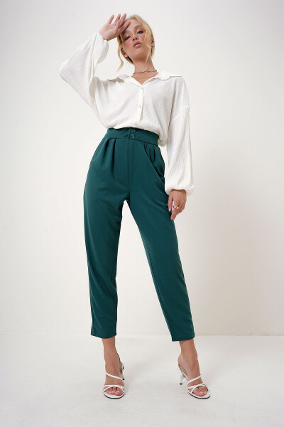 Women's Walnut Green High Waist Carrot Pants ALC-X11148 - 2