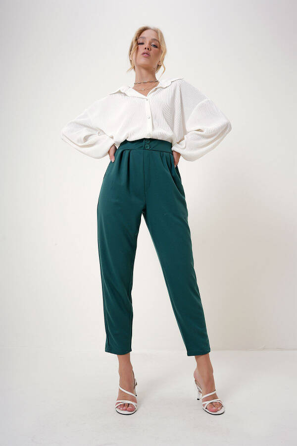 Women's Walnut Green High Waist Carrot Pants ALC-X11148 - 3