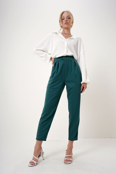 Women's Walnut Green High Waist Carrot Pants ALC-X11148 - 4