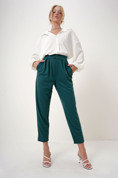 Women's Walnut Green High Waist Carrot Pants ALC-X11148 - 5