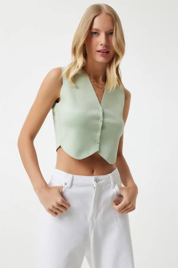 Women's Water Green V-Neck Buttoned Summer Knit Cardigan YY00139 - 4