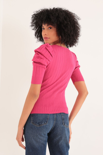 Women's Watermelon Sleeve Knit Blouse - Fuchsia - 1