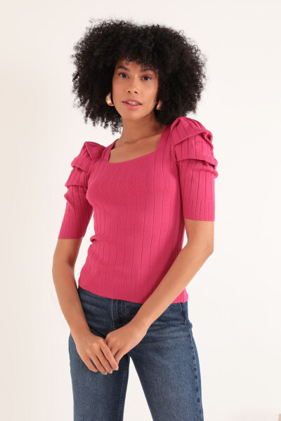 Women's Watermelon Sleeve Knit Blouse - Fuchsia - 2