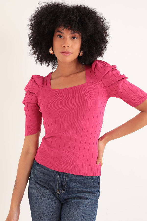 Women's Watermelon Sleeve Knit Blouse - Fuchsia - 3