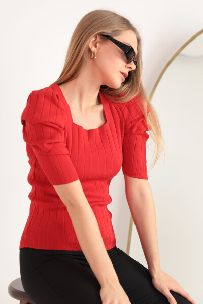 Women's Watermelon Sleeve Knit Blouse - Red - 1