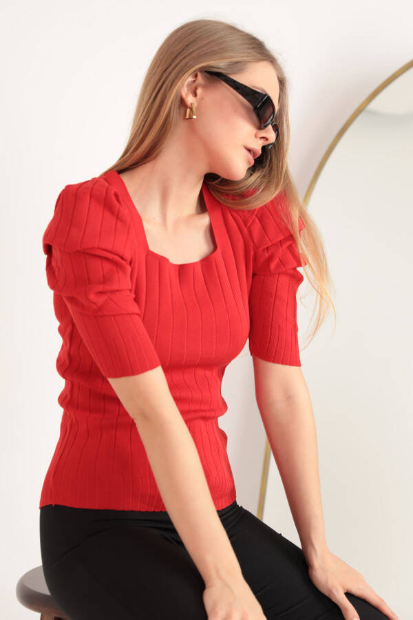 Women's Watermelon Sleeve Knit Blouse - Red - 5