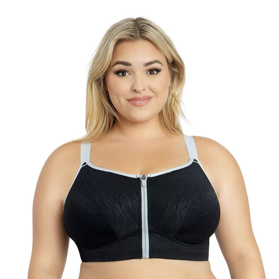 Women's Wave Wire-free Zip Front Sports Bra Black - 2