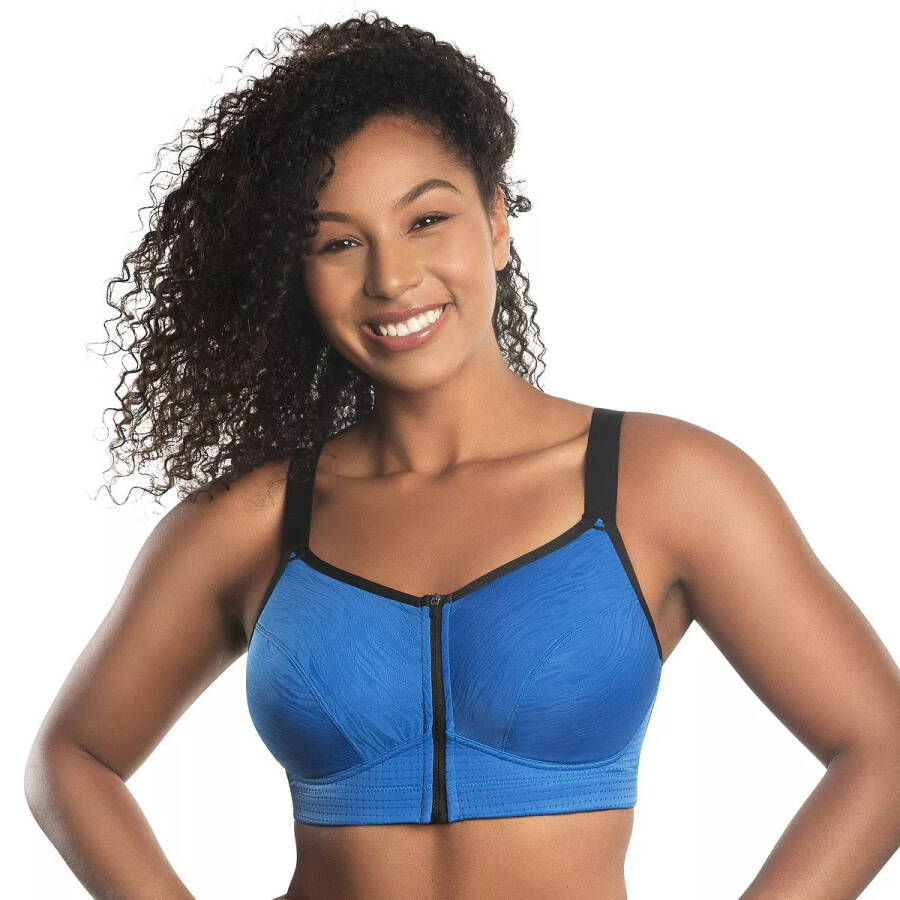 Women's Wave Wire-free Zip Front Sports Bra Nautical blue - 1