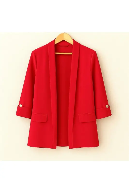 Women's Wear Out Buttoned Red Jacket - Red3 - 1