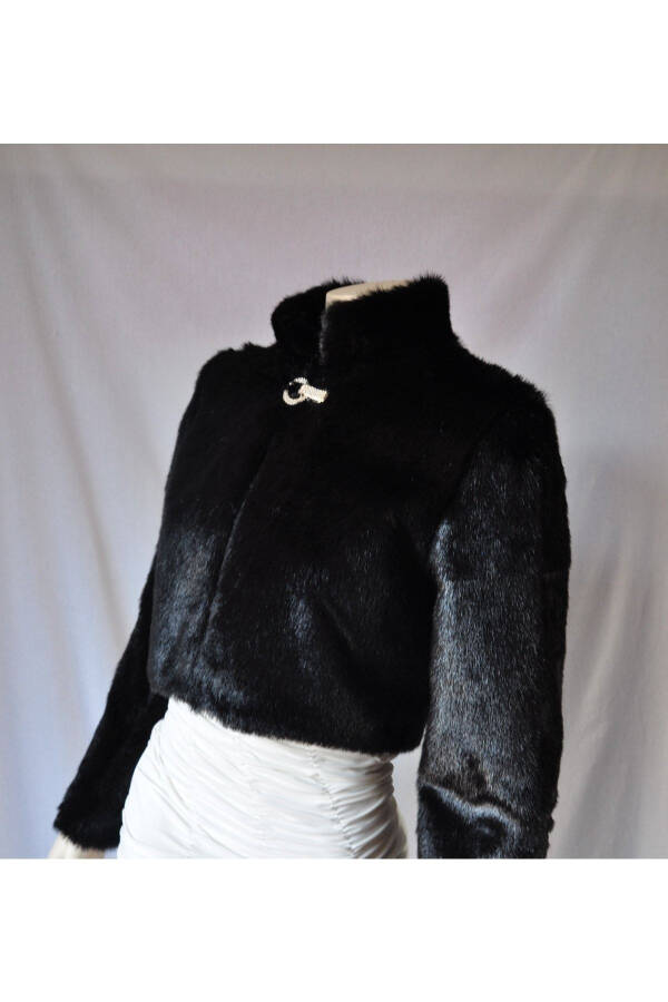 Women's Wedding and Evening Dress Black Fur Bolero - 8