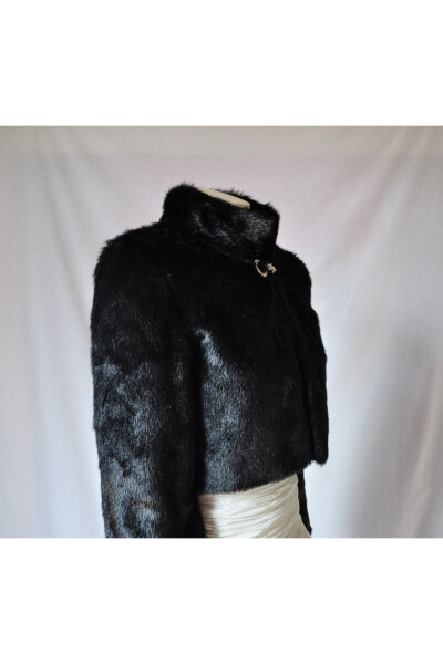 Women's Wedding and Evening Dress Black Fur Bolero - 9