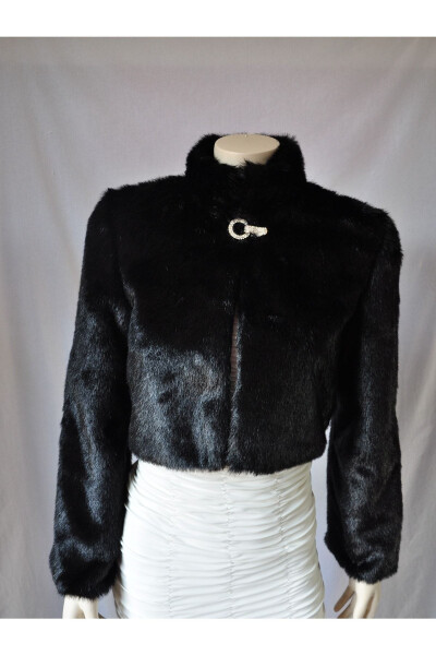 Women's Wedding and Evening Dress Black Fur Bolero - 1