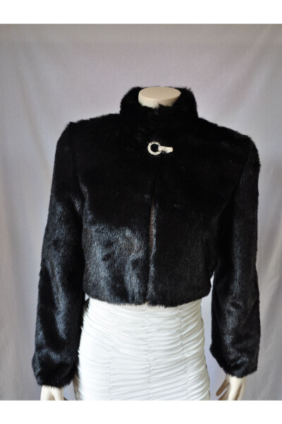 Women's Wedding and Evening Dress Black Fur Bolero - KRK