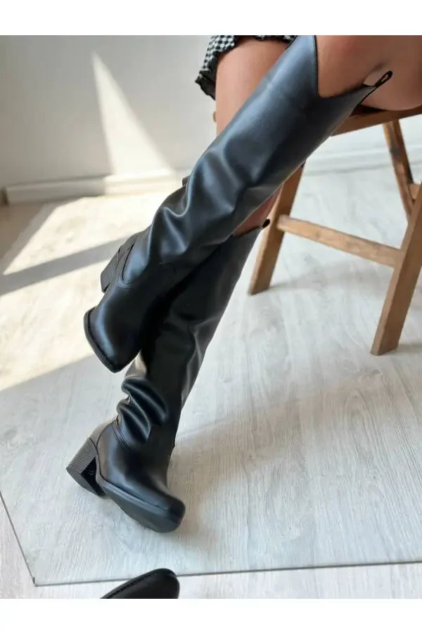 Women's Western style leather knee-high boots - 2